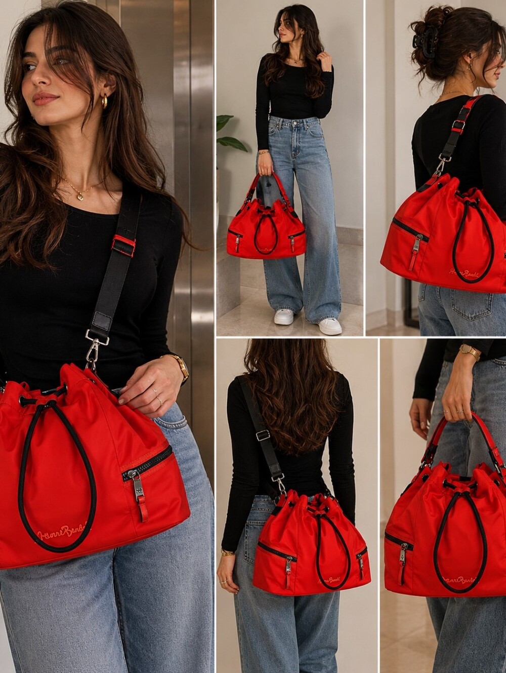 ✨ RARE Henri Bendel Studio Nylon Drawstring Bucket Bag Vibrant Red NWT & Mint! ✨